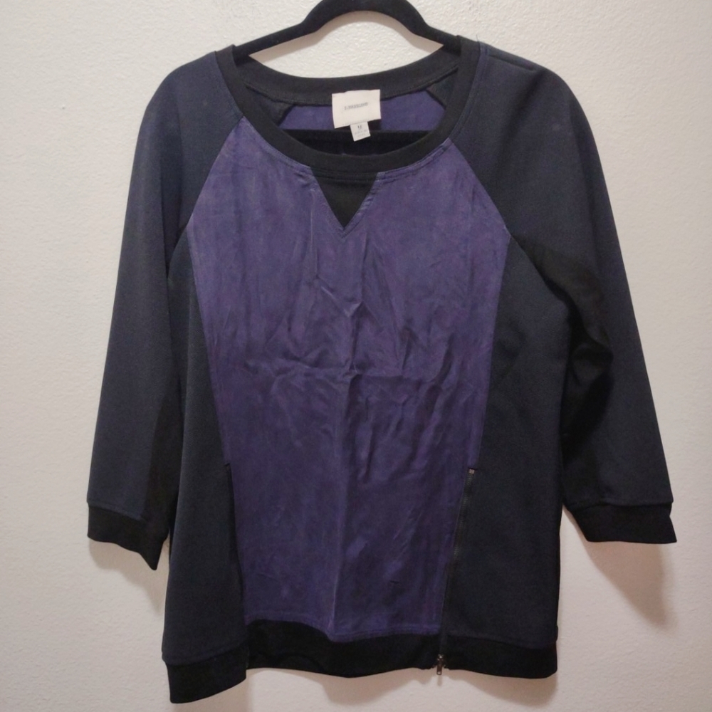 I. Madeline Blue & Purple Colorblock Crew Neck Long Sleeve Top M